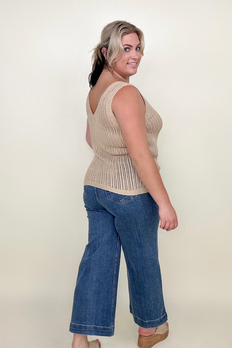 Loose Knit V Neck Tank Top
