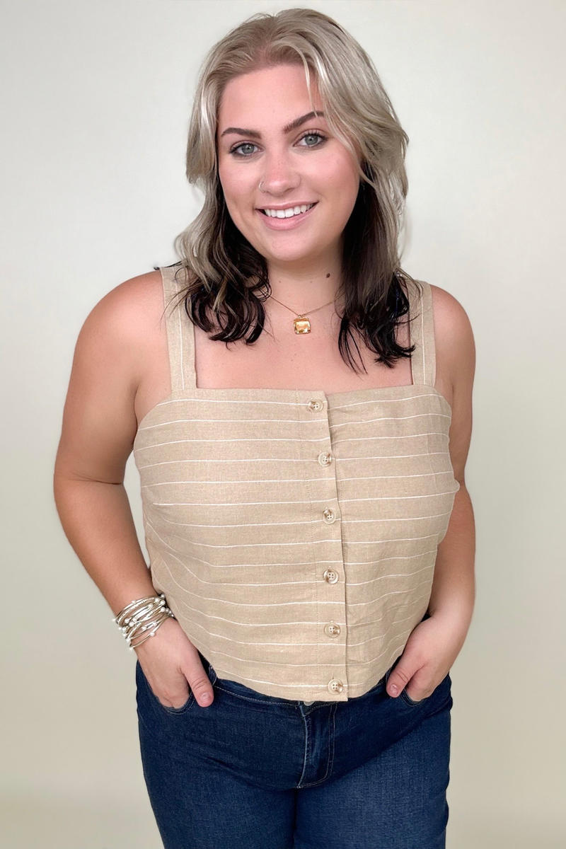 SKIES ARE BLUE Linen Stripe Button Down Tank Top