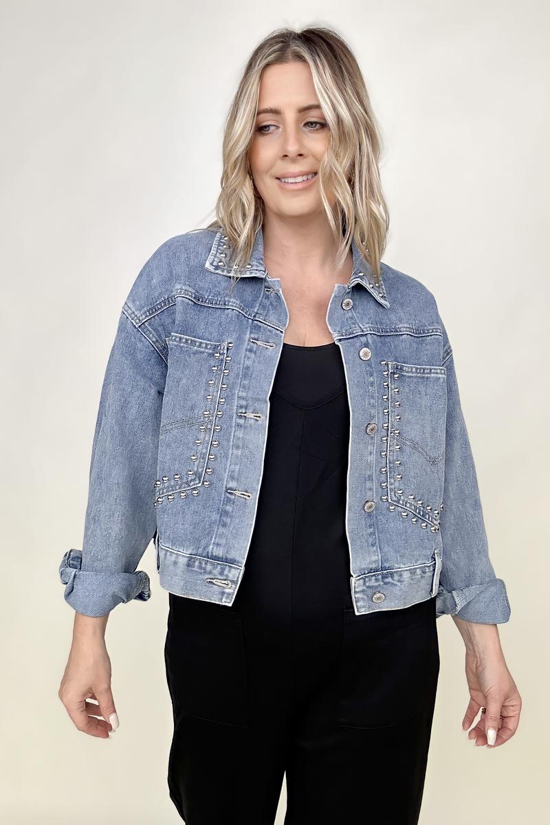 Rivet Studded Pocketed Denim Jacket