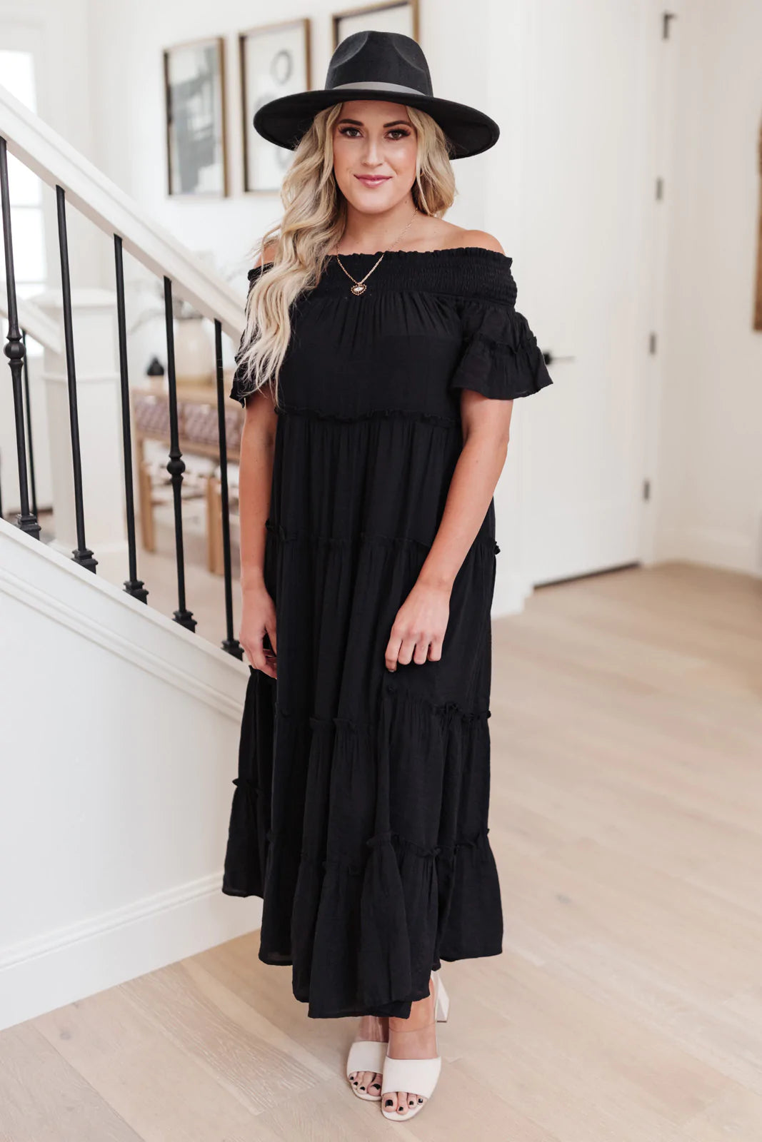 Olivia Tiered Maxi Dress in Black