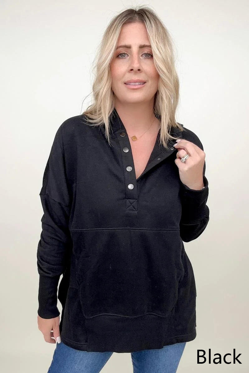 Batwing Sleeve Buttoned Hoodie with Pockets