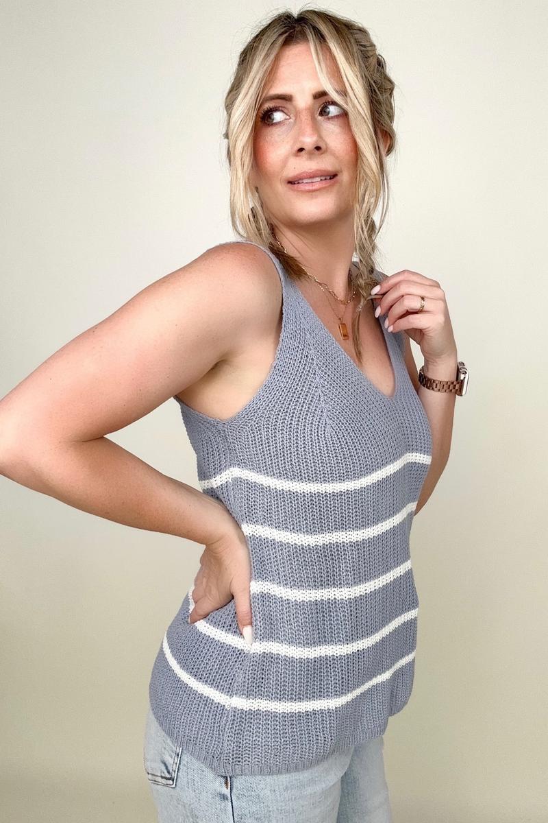 Gilli Sleeveless V-Neck Striped Sweater Top