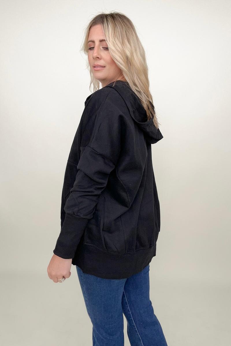 Batwing Sleeve Buttoned Hoodie with Pockets