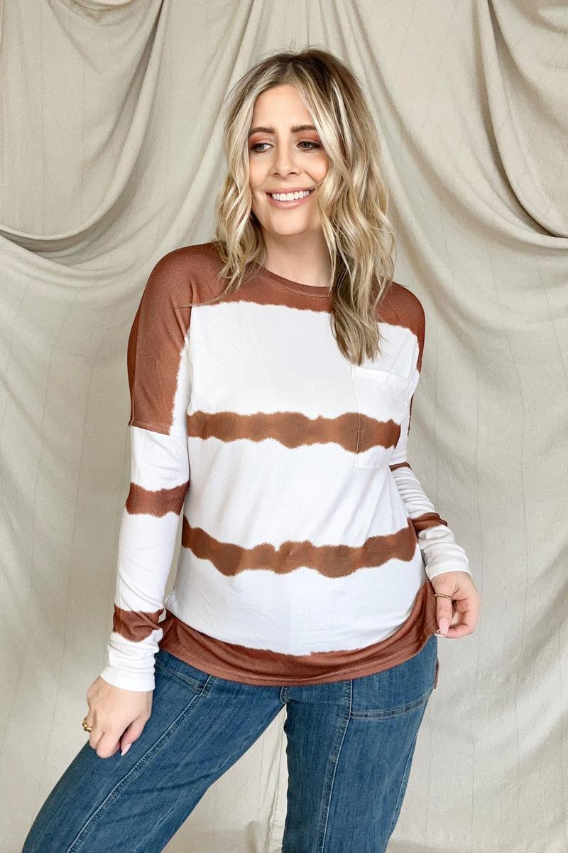 Tie Dye Striped Loose Knit Long Sleeve Top