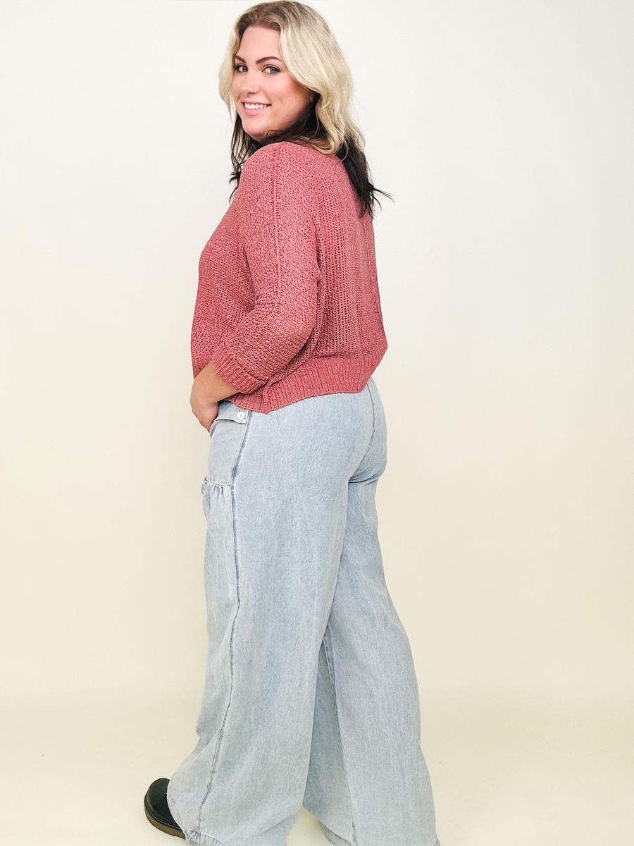 BiBi Washed Denim Wide Leg Pants With Tie Hem Detail