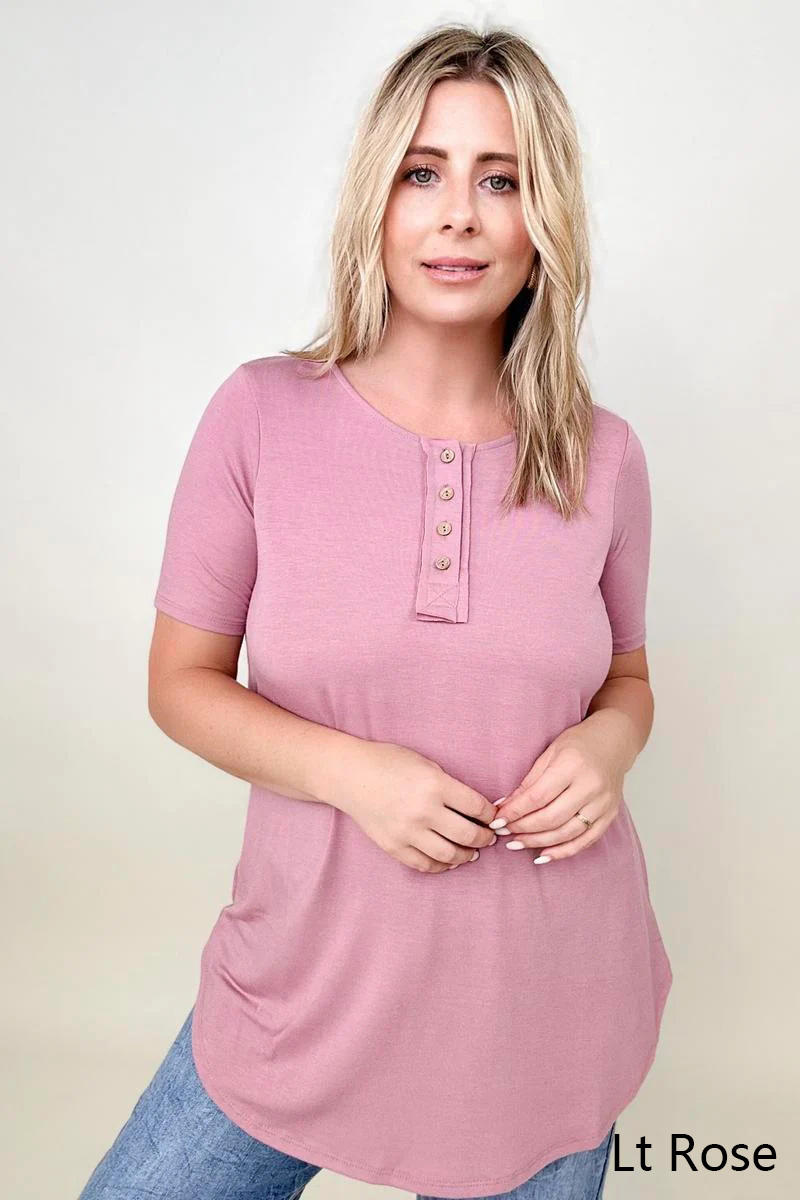 Zenana Short Sleeve Button Detail Top