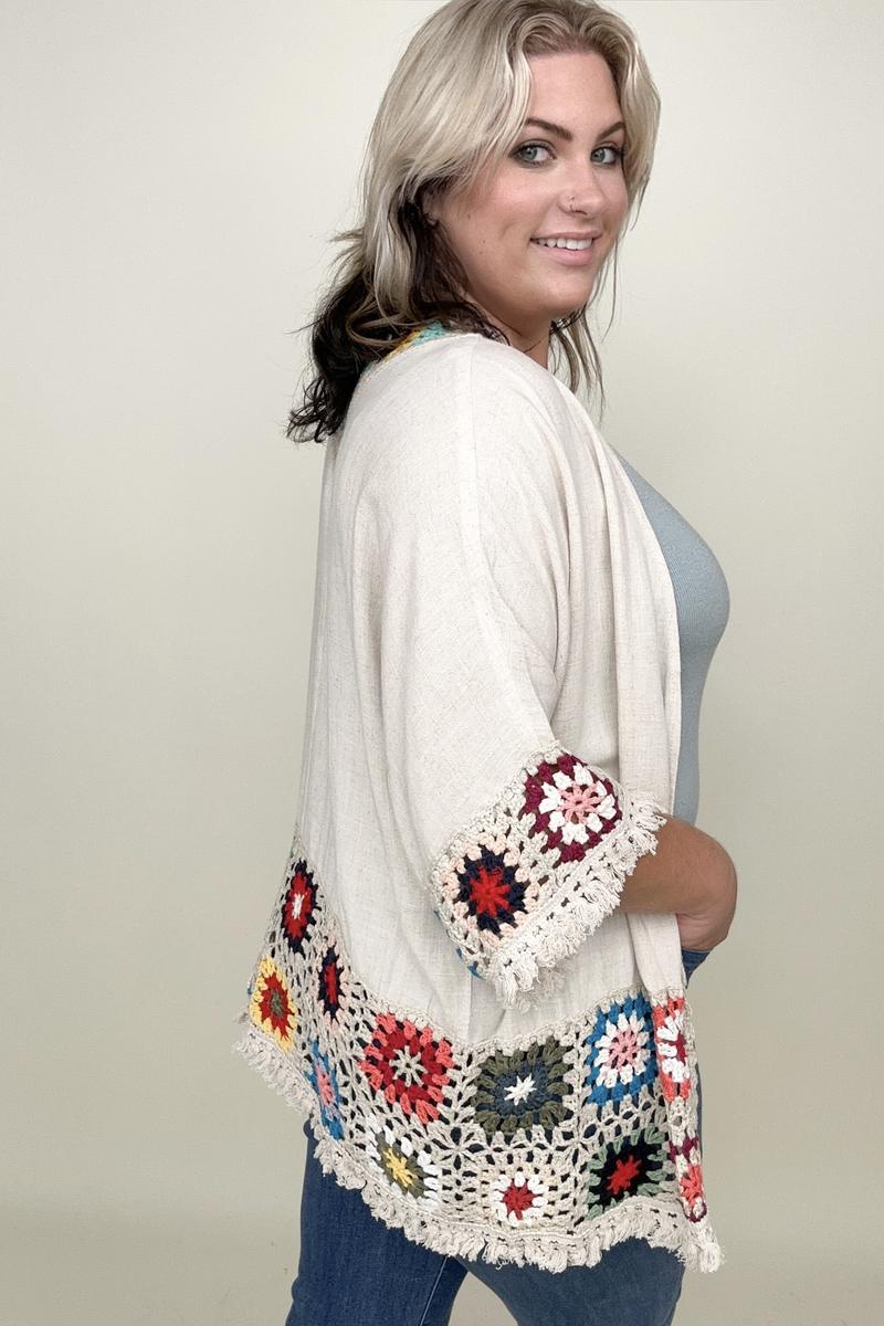 Umgee Linen Blend Patch Crochet Kimono