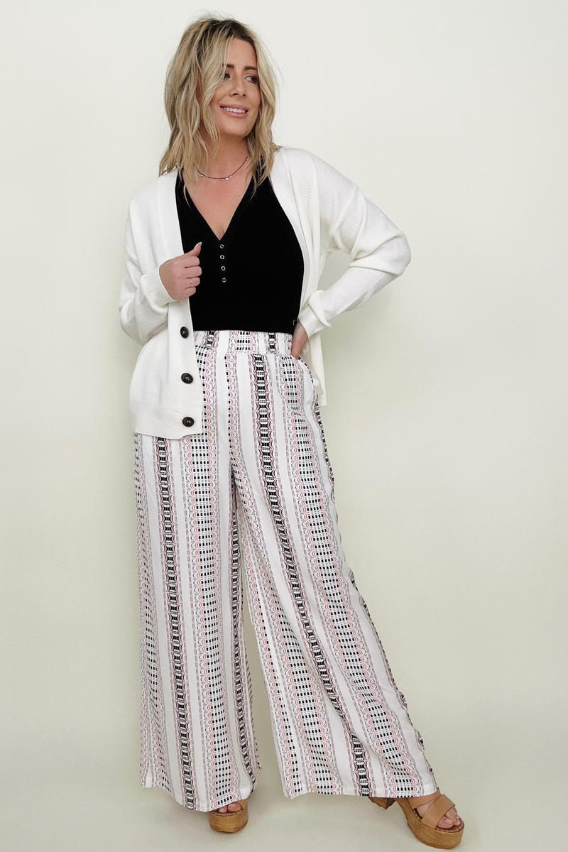 Geo Stripe Smocked Waist Wide Leg Pants