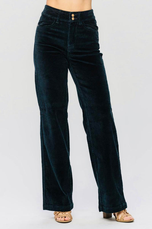 Judy Blue High Waist Emerald Corduroy Wide Leg Jeans