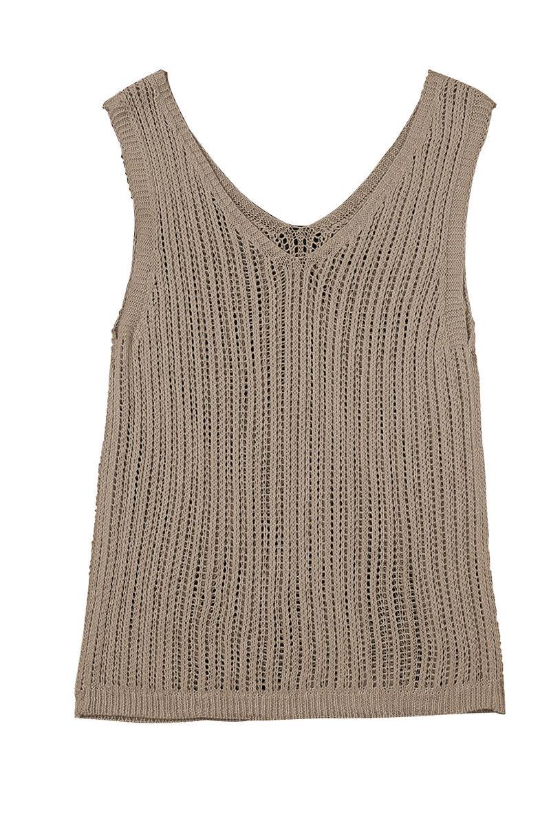 Loose Knit V Neck Tank Top