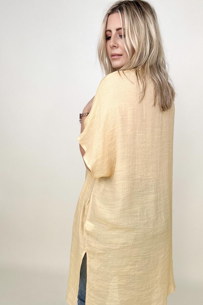 Gigio Solid Button Down Loose Fit Gauzy Tunic