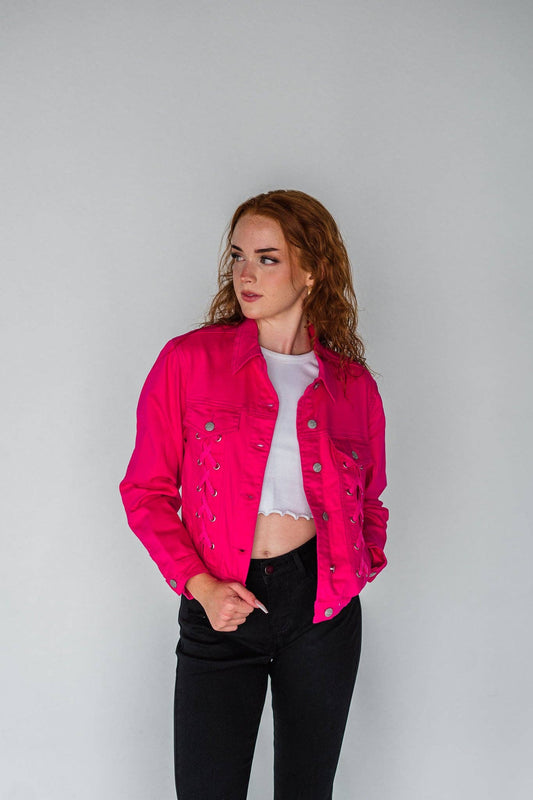 Rubies + Honey - [PREORDER] 32104-MAGENTA, Laced Up Denim Jacket