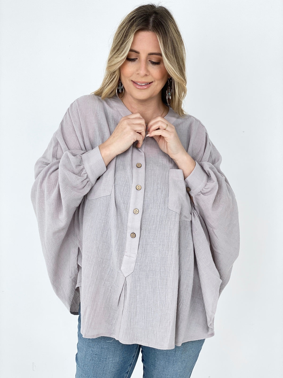 Easel Textured Cotton Linen Oversized Top