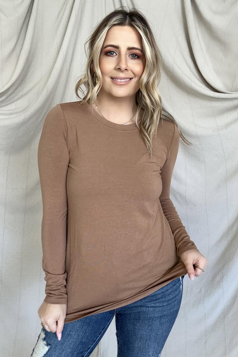 Zenana Long Sleeve Round Neck Round Hem Top