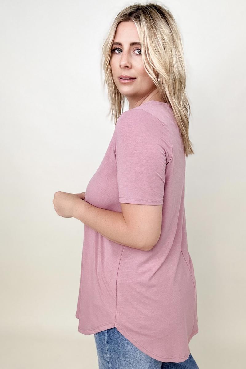 Zenana Short Sleeve Button Detail Top