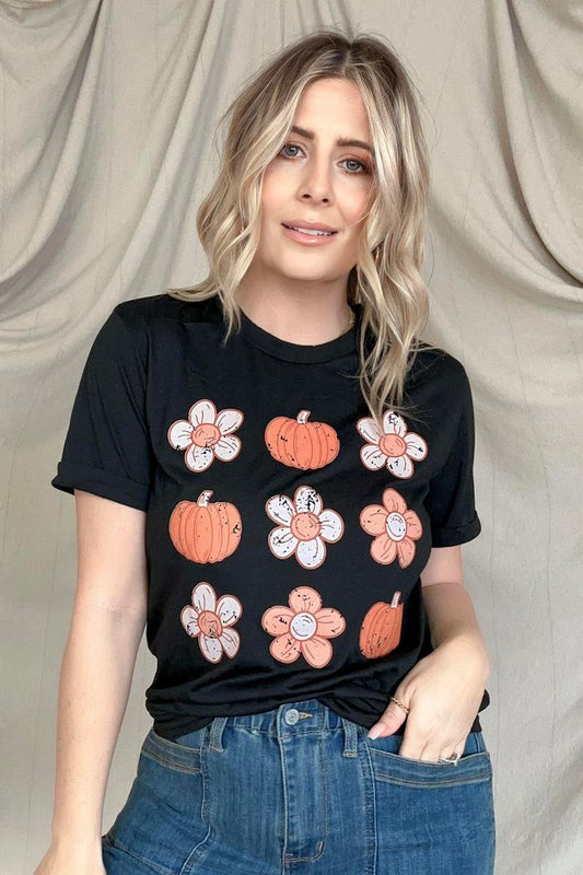 Pumpkin Flower Print Graphic Tee