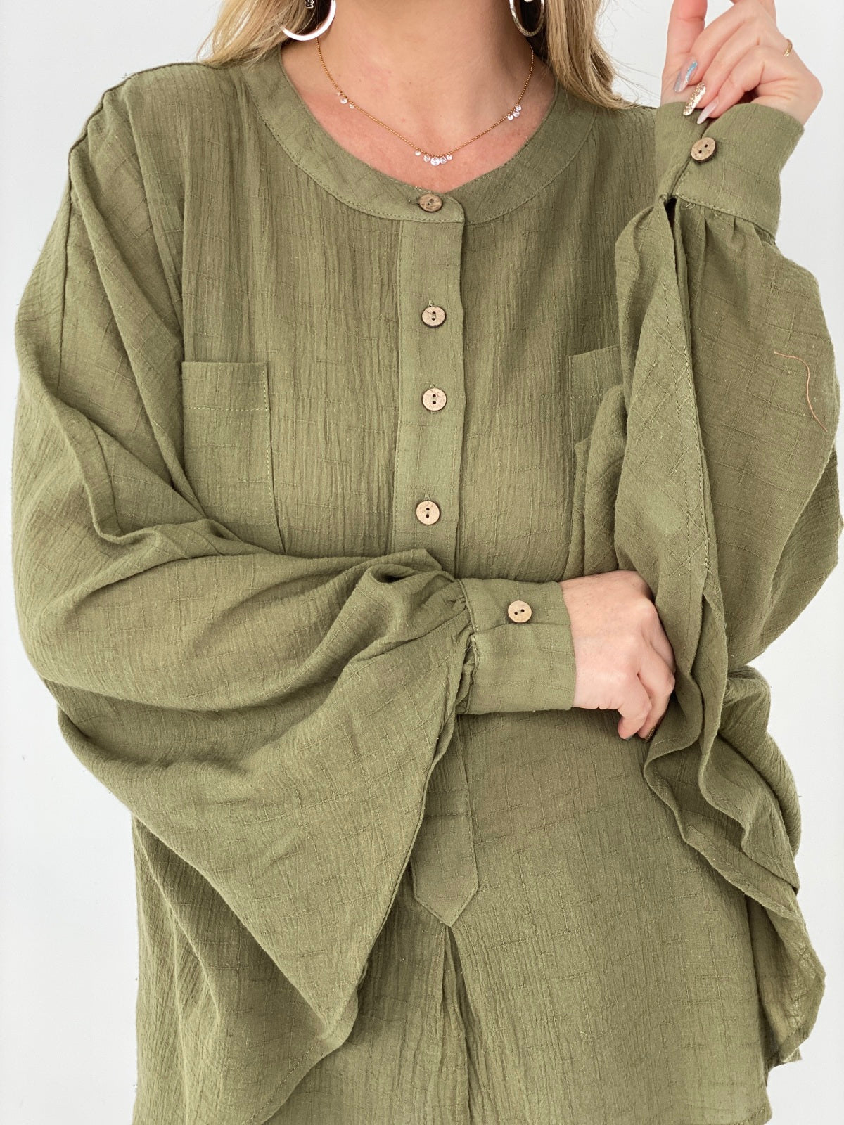 Easel Textured Cotton Linen Oversized Top