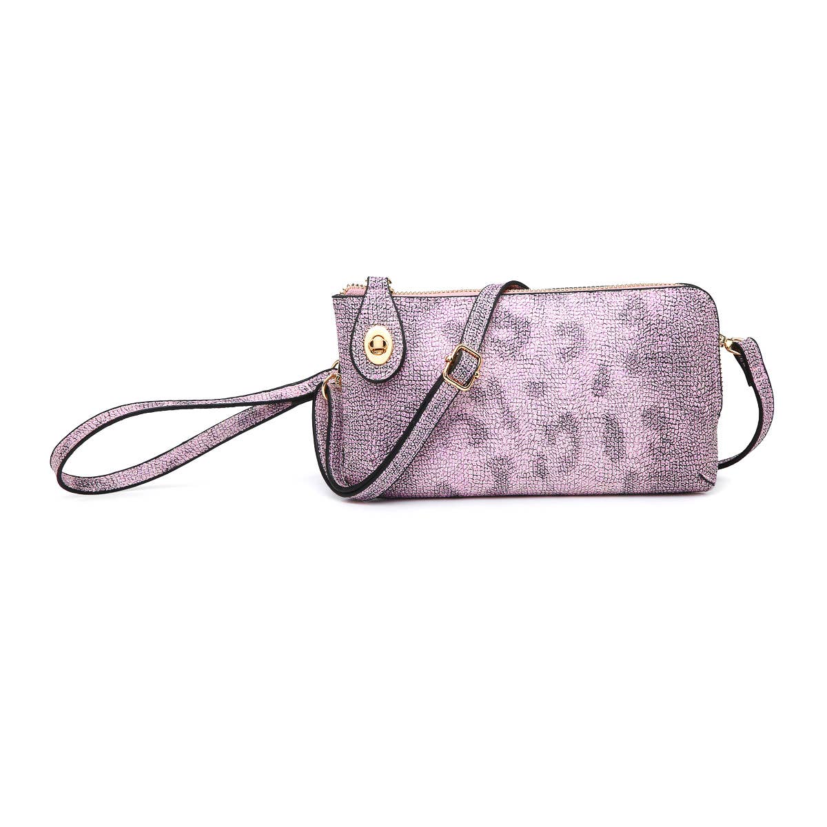 Jen & Co. - M1818LP Kendall Leopard Twist Lock Crossbody/Wristlet