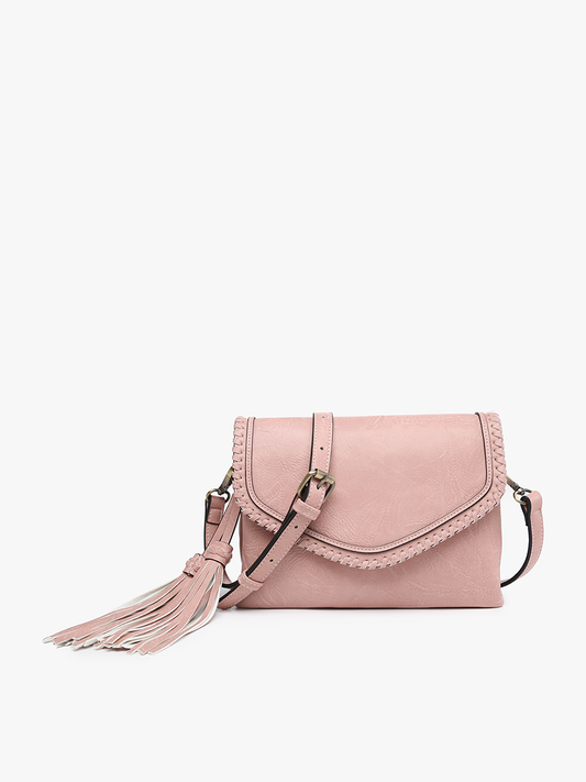 Jen & Co. - M1802A Sloane Flapover Crossbody w/ Whipstitch and Tassel