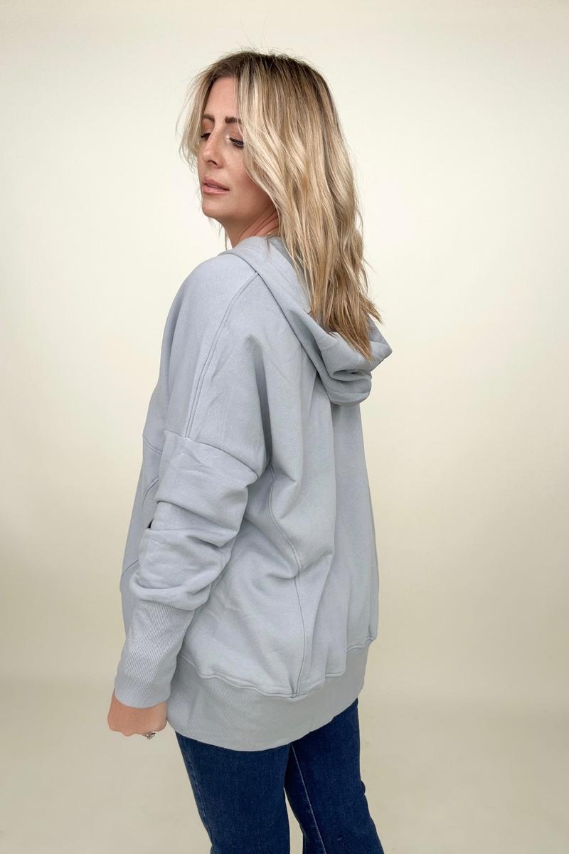 Batwing Sleeve Buttoned Hoodie with Pockets