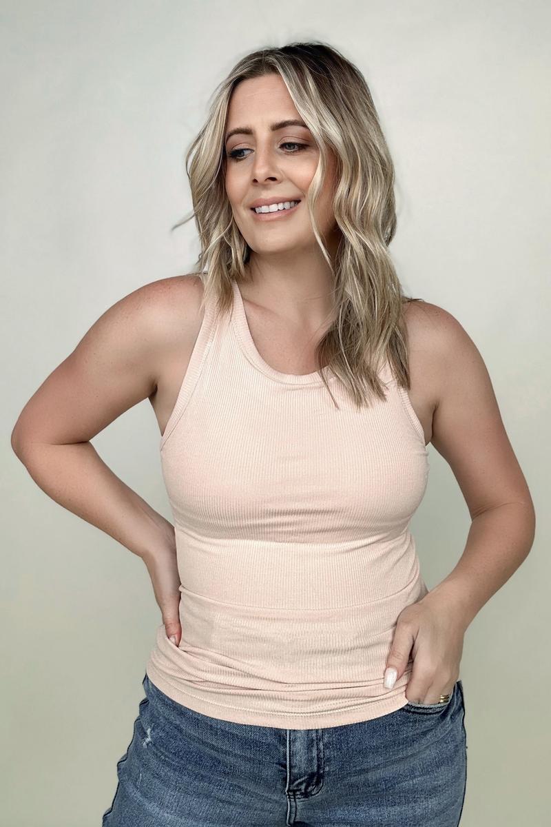 FawnFit Slim Fit High Neck Ribbed Tank Top With Built-In Bra