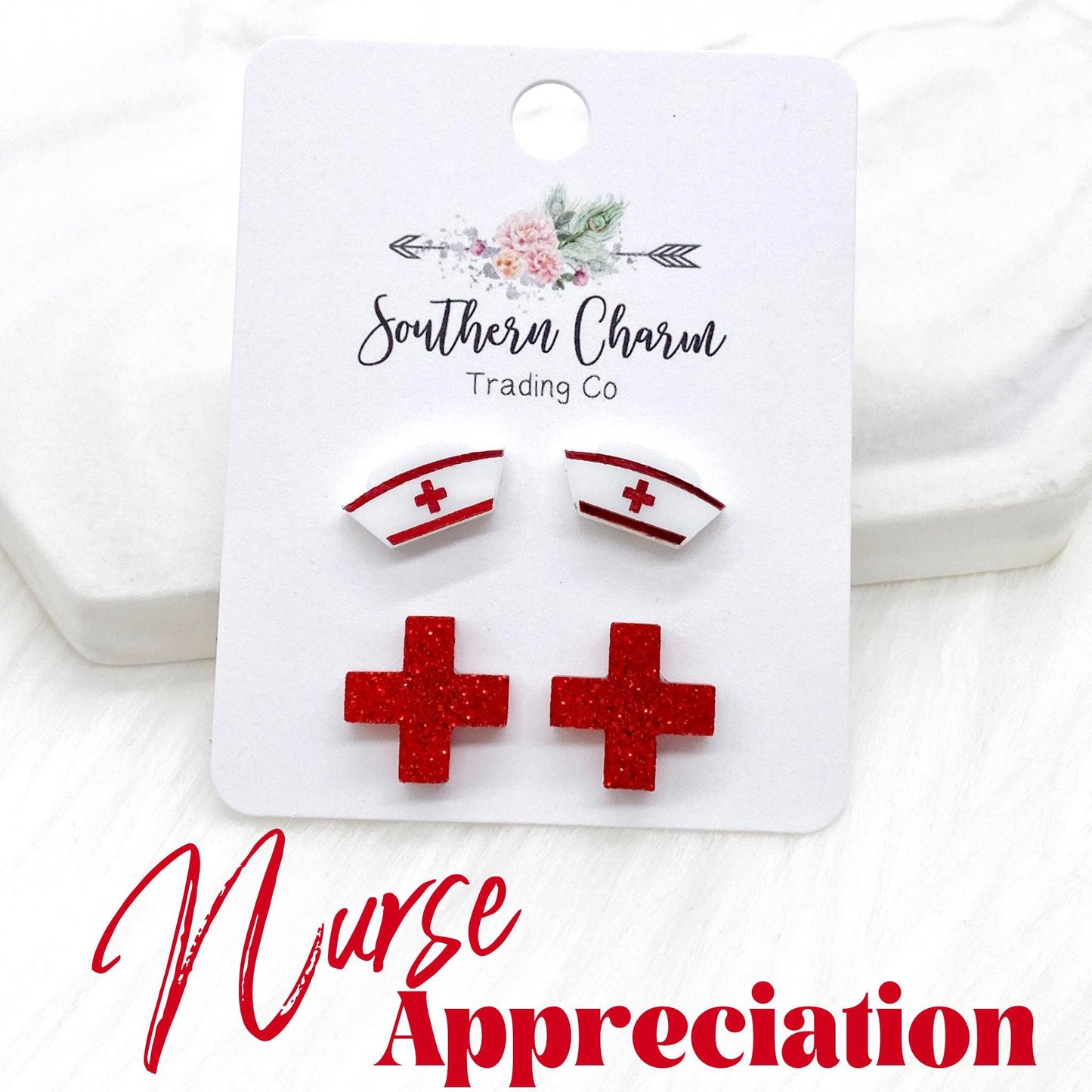 Southern Charm Trading Co - Nurse Appreciatioin: Nurse's Cap & Glitter Red Cross