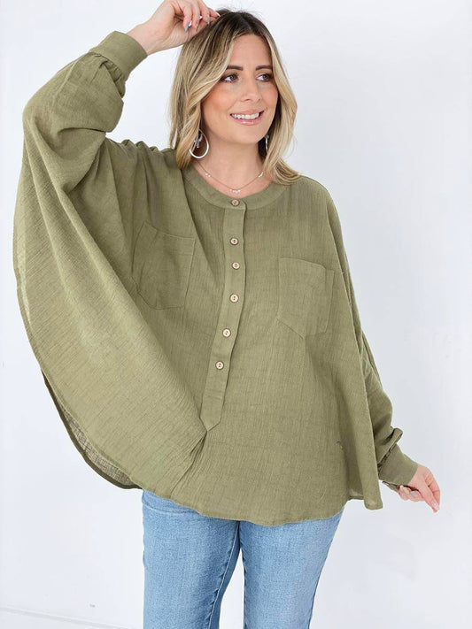 Easel Textured Cotton Linen Oversized Top