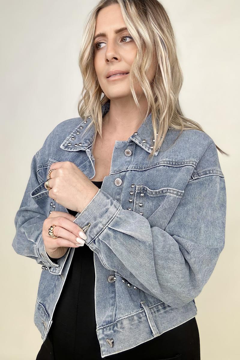 Rivet Studded Pocketed Denim Jacket