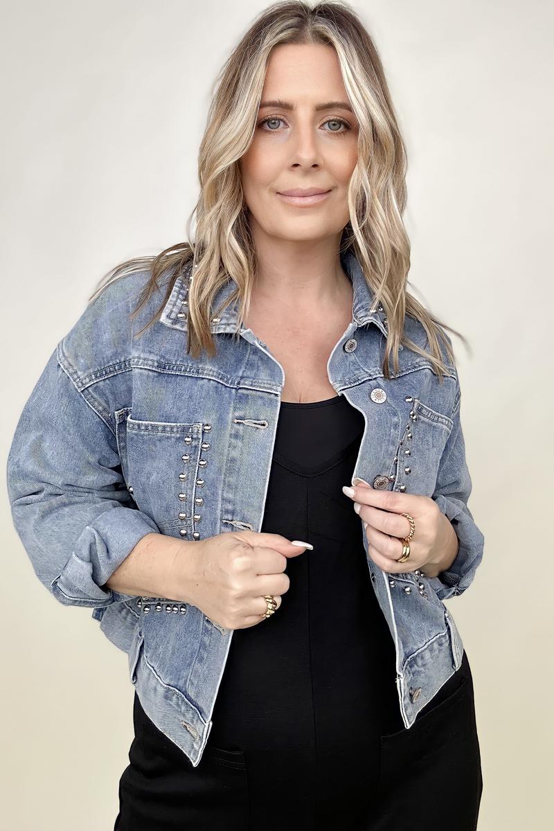 Rivet Studded Pocketed Denim Jacket