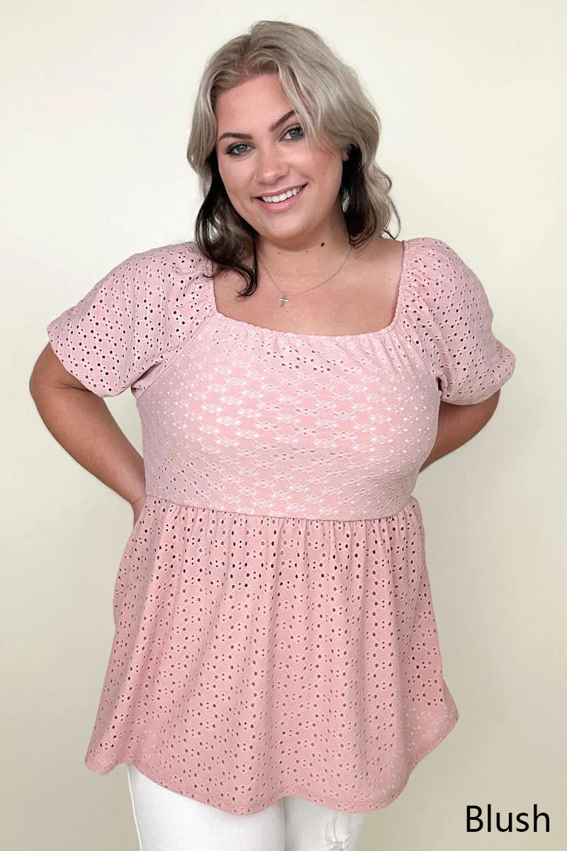 Haptics Babydoll Puff Short Sleeve Eyelet Top