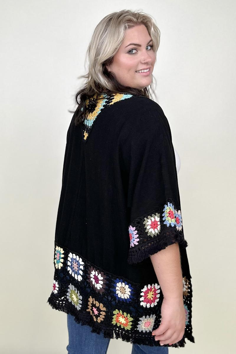 Umgee Linen Blend Patch Crochet Kimono