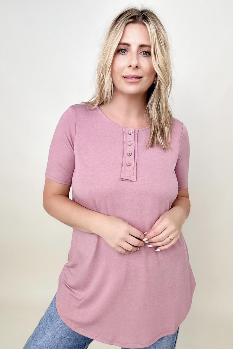 Zenana Short Sleeve Button Detail Top